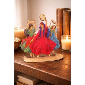 Vintage Miriam Dancing Women Figure  15:20 Biblical Art Folk Decor Hand Painted